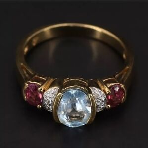Sterling silver Fessenden &co. Topaz,‎ white CZ and Garnet Gold ring, sz. 7.5